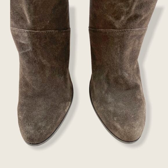 Michael Kors Brown Suede Cinch Elastic Calf Almond Toe Heeled Boots 8.5 - Picture 2 of 7